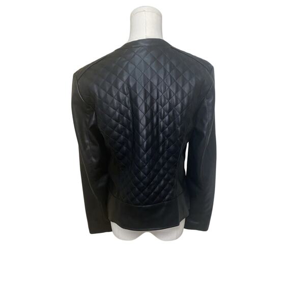 Cole Haan Black Collarless Quilted Faux Leather Jacket Size Medium - Picture 4 of 12